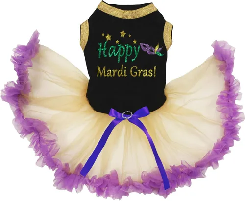 Vista 2 de Petitebella Happy Mardi Gras - Vestido para perro con máscara de ojos (LED negro/dorado, talla XS)