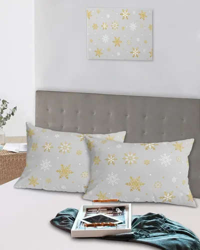 Vista 5 de Fundas de almohada de invierno con copos de nieve de tamaño estándar, 2 paquetes de fundas de almohada suaves para cama, fundas de almohada lumbar