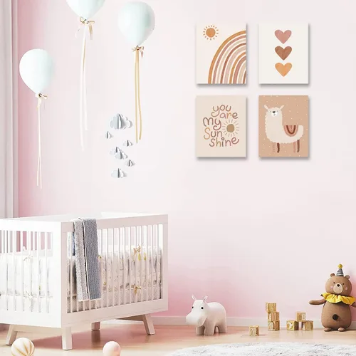 Vista 4 de Quzenu Lienzo bohemio con diseño de arco iris con texto en inglés «You Are My Sunshine» enmarcado para decoración de habitación de bebé y niña, arte