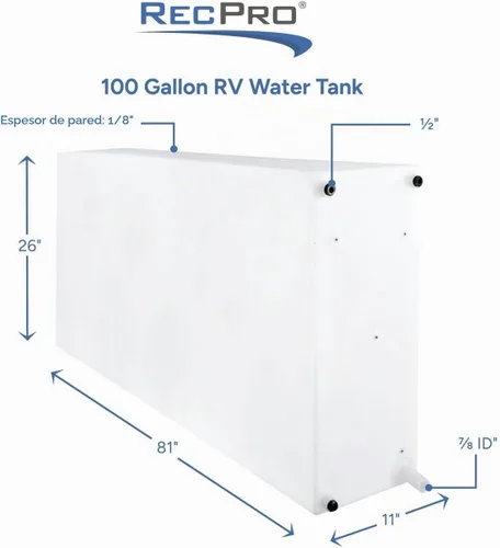 Vista 3 de RecPro Tanque de agua RV de 100 galones con kit de accesorios