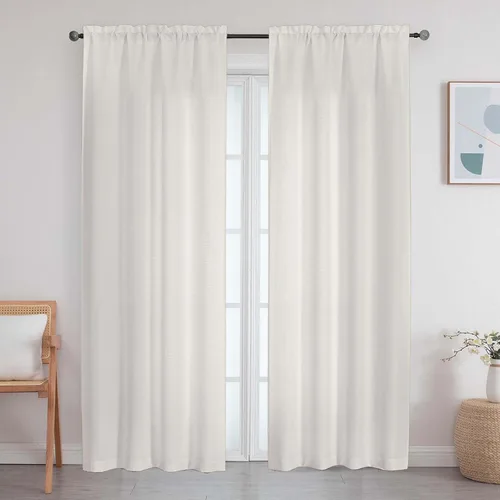 Vista 27 de Cortinas de lino para dormitorio y sala de estar de 96 pulgadas de largo, juego de 2 paneles, con bolsillo para cortinero, filtrado de luz, textura