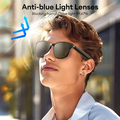 Vista 13 de Gafas Inteligentes AI, Gafas de Traducción Bluetooth 5.4 con 144 Idiomas y Acentos, Lentes con Filtro de Luz Azul, Gafas Inteligentes