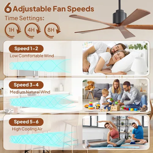 Vista 2 de Sofucor Ventiladores de techo de 52 pulgadas, sin luz, ventilador de techo para exteriores con control remoto, motor CC reversible de 5 cuchillas