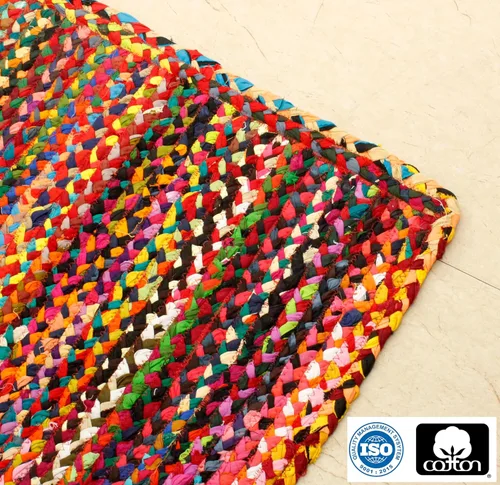 Vista 4 de Algodón Craft - Tapete tejido a mano reversible 100 % algodón con multitrenza de Chindi - Este artículo está fabricado con hilos multicolores