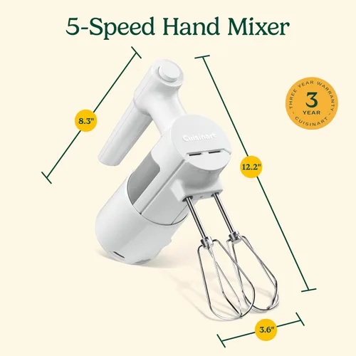Vista 7 de Cuisinart Batidora de mano de 5 velocidades, HM-150, color blanco
