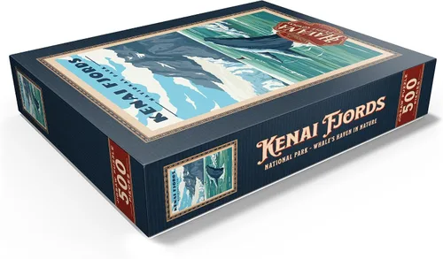 Vista 14 de MyPuzzle Parque Nacional de los Fiordos Kenai - Refugio de ballenas en la naturaleza, póster de viaje vintage, rompecabezas premium de 100 piezas
