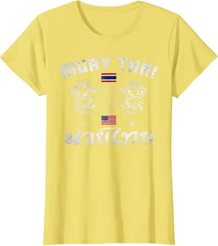 Vista 39 de Camiseta de equipo de entrenamiento de boxeo Muay Thai con bandera estadounidense de Tailandia, Negro, S