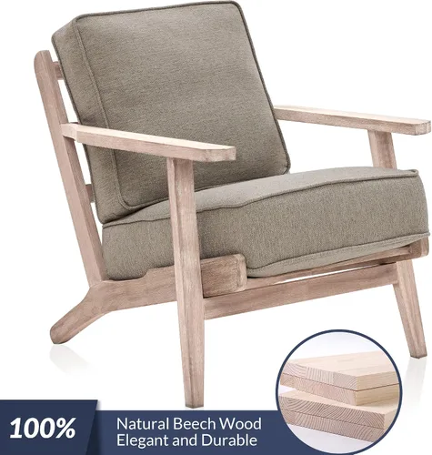 Vista 6 de BELLEZE Silla moderna de mediados de siglo con marco de madera resistente, silla tapizada de lino, fácil montaje, cómoda silla decorativa para sala
