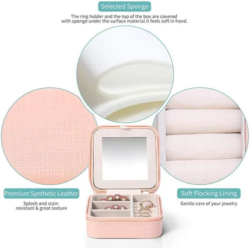 Vista 9 de Vlando City Beauty - Joyero organizador rosa pequeño organizador de viaje con espejo rosa