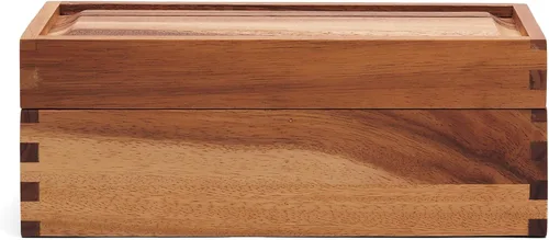 Vista 4 de Ironwood Gourmet Caja de recetas de madera de acacia, compartimento doble, para tarjetas de 3 "x 5" Double Compartment Beautiful Acacia Wood