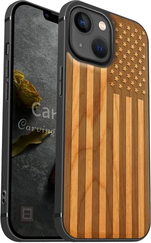 Vista 10 de Carveit Funda magnética de madera para iPhone 13 [madera real dura y TPU suave] Funda protectora híbrida de madera única y elegante a prueba