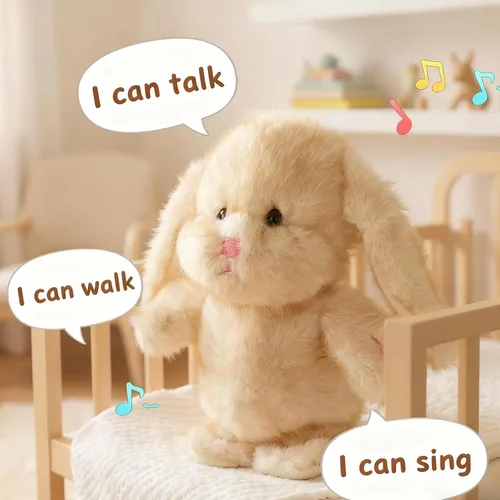 Vista 2 de Easfan - Conejo parlante, repite lo que dices caminando y cantando, animal de peluche interactivo, juguete de peluche animado gracioso que habla