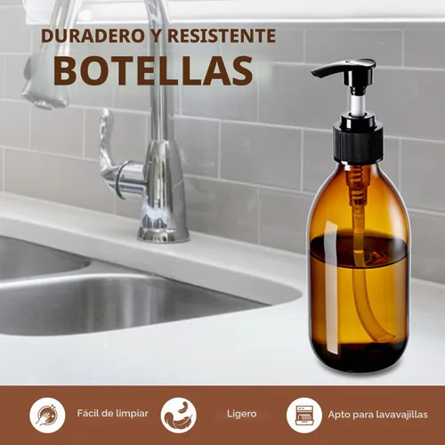 Vista 8 de Botella de bomba de vidrio ámbar de 8 onzas, botella dispensadora de jabón de vidrio de 8.5 fl oz para aceite de masaje de loción corporal