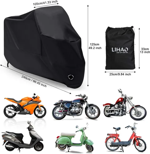 Vista 2 de LIHAO cobertor de motocicleta black, rain cover, UV dust protection, elastic hem, buckle strap, lock holes, moped cover, dirt bike cover