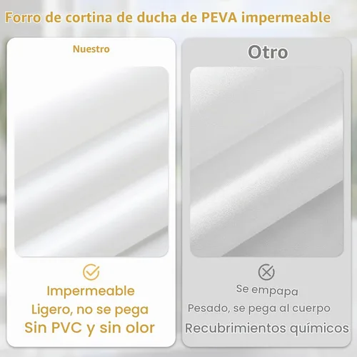 Vista 5 de Juego de cortinas de ducha 3 en 1 marrón claro con forro de PEVA y 6