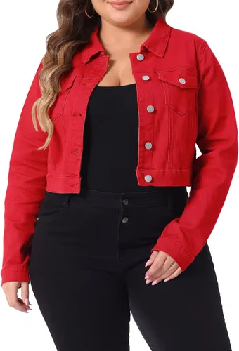 Vista 7 de uxcell Chaquetas de mezclilla cortas con botones de talla grande para mujer con costuras 2025