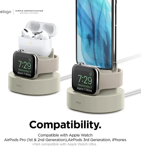 Vista 2 de elago Estación de carga 2 en 1 para productos Apple, diseñada para AirPods, AirPods Pro, iPhone, Apple Watch [cables no incluidos] (blanco clásico)
