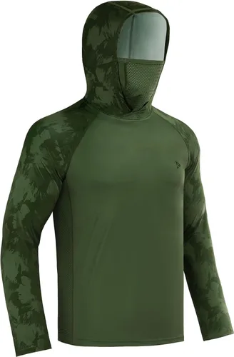 Vista 8 de Rodeel - Camisa de pesca para hombre con manga larga, UPF 50+, rendimiento de alto rendimiento para senderismo, con máscara, protección UV