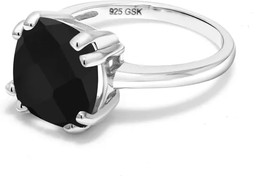 Vista 4 de Gem Stone King Anillo de compromiso de ónix negro de 3.60 quilates para mujer en plata de ley 925 Anillo de piedra natal de doble punta Tablero