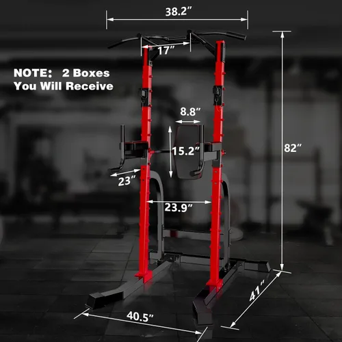 Vista 6 de ZENOVA Pull Up Bar Station Power Tower, Adjustable Height Dip Bar for Home Gym Multi-Function Strength Training Workout Equipment Rojo