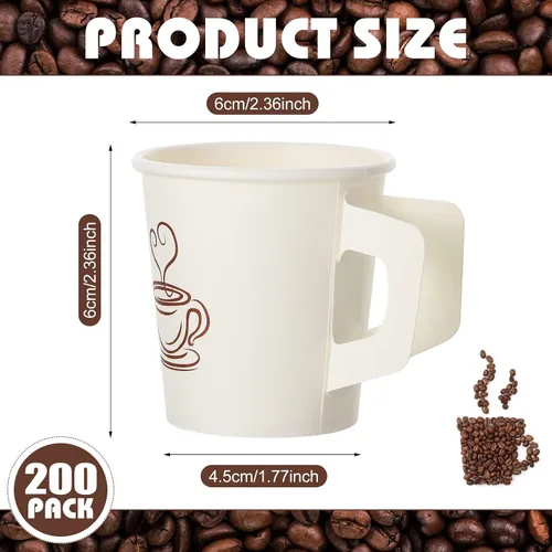 Vista 2 de Tessco for you 200 tazas de papel espresso desechables de 4 onzas a granel con asa, ideal para fiestas, bebidas frías y calientes, café, jugo