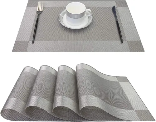 Vista 26 de PIGCHCY Juego de 4 manteles individuales en forma de cuña para mesa de comedor, tejido cruzado, lavables, resistentes al calor, manteles Bambúes