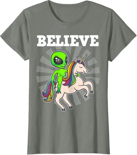 Vista 17 de Believe Space Alien Riding Unicorn - Camiseta de regalo divertida, Negro, S