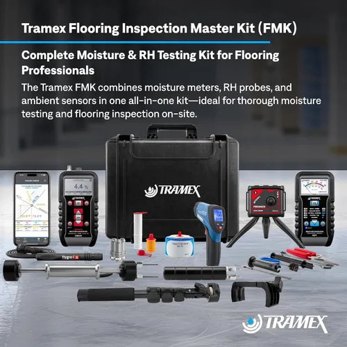 Vista 2 de Tramex Flooring Master Kit FMK Medidores de humedad, sondas de madera tipo RH y pin y termómetro de superficie infrarroja Encuesta