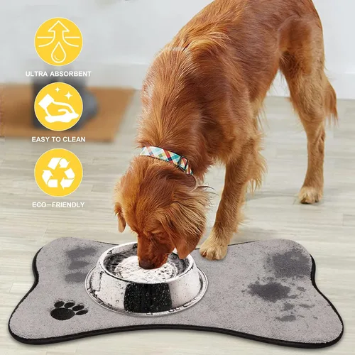 Vista 6 de Alfombrilla de secado para tazón de mascotas evita que el agua y los alimentos se derramen (paquete de 2)