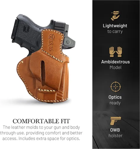 Vista 4 de OWB - Funda de piel con cinturón ambidiestro, funda universal OWB. Se adapta a pistolas subcompactas de 0.354 in, funda de cuero Taurus G2C/G3C.