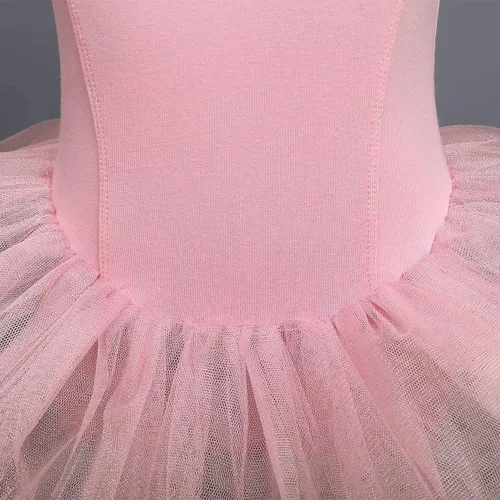 Vista 5 de IDOPIP Vestido de ballet con volantes y mangas con volantes para niñas pequeñas, tutú con falda, leotardo para bailarina, traje de gimnasia