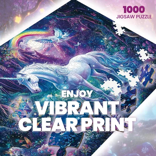 Vista 2 de Rompecabezas de 1000 piezas para adultos, rompecabezas de unicornio Unicornio del bosque de fantasía