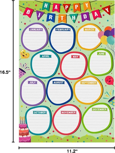Vista 8 de WhatSign Tabla de cumpleaños para el aula, póster de feliz cumpleaños, calendario de cumpleaños para pared, reutilizable, tablón de anuncios
