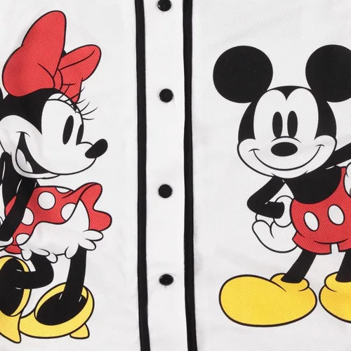 Vista 22 de Disney Camiseta de béisbol de Mickey Mouse con botones para mujer, diseño de Mickey y Minnie Mouse