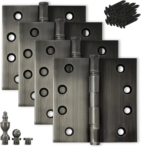 Vista 11 de Bisagra de puerta de latón macizo, rodamiento de bolas resistente, 4 x 4 pulgadas, con puntas decorativas de rosca incluidas, juego de 4 bisagras