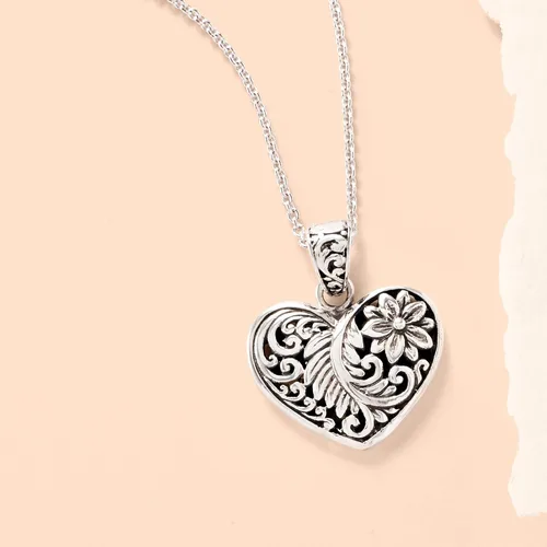 Vista 4 de Ross-Simons Sterling Silver Bali-Style Heart Pendant Necklace