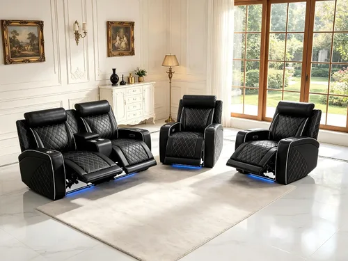 Vista 68 de Juego de sofás reclinables eléctricos, juegos de muebles de sala de estar, sofá reclinable eléctrico moderno negro, sofá biplaza y silla