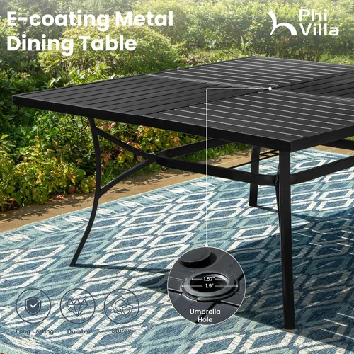 Vista 8 de PHI VILLA Juego de comedor al aire libre para 8, mesa de metal y sillas Azul