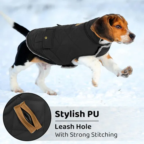 Vista 5 de Queenmore Abrigo de invierno para perro, chaqueta acolchada cálida e impermeable, con forro de felpa, chaleco térmico para clima frío, para perros