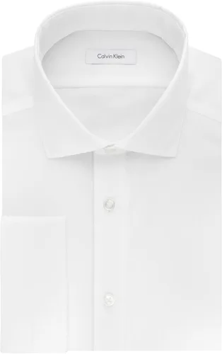 Vista 4 de Calvin Klein Camisa de vestir para hombre, ajuste delgado, sin planchar, espiga francesa