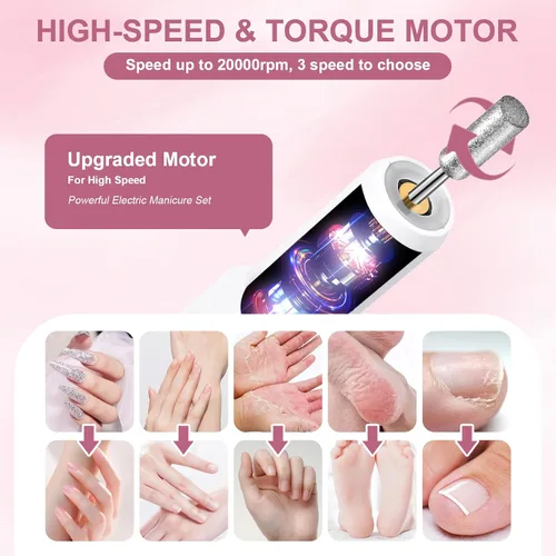 Vista 2 de Kit profesional de manicura y pedicura, taladro eléctrico de uñas con luz LED de 360° y pantalla LCD, lima de uñas eléctrica, herramientas