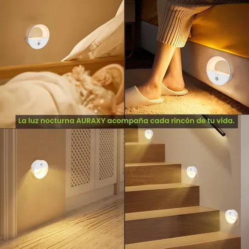 Vista 6 de AURAXY Luz nocturna con batería recargable, luz nocturna con sensor de movimiento, luz LED blanca cálida magnética con sensor de movimiento para luz