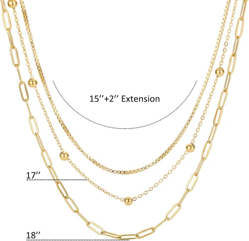 Vista 3 de VAttract Gargantilla en capas para mujer, monedacírculoperlacorazón chapado en oro de 18 quilates, collar de cadena de serpiente, collar de capas