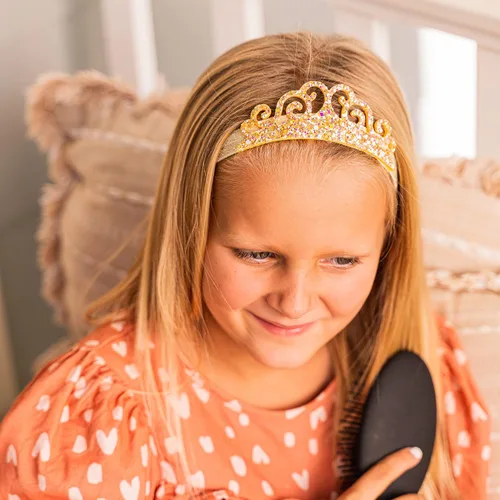 Vista 8 de FROG SAC 4 diademas de tiara con purpurina para niñas, bandas elásticas para el cabello con corona de princesa para niños pequeños, accesorios
