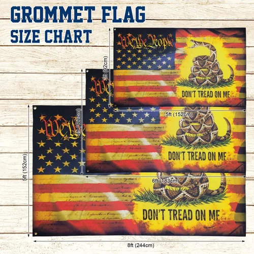 Vista 6 de Flagwix Bandera estadounidense patriótica "We The People, Don’t Tread On Me", 3 x 5 pies para exteriores, con ojales, tela de lona de doble cara