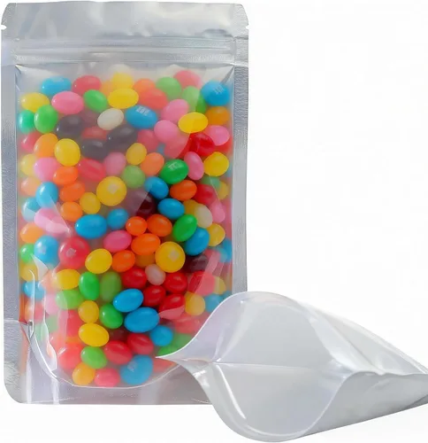 Vista 7 de 100 bolsas de Mylar resellables con ventana frontal transparente, embalaje comestible a prueba de olores, bolsas verticales para almacenamiento