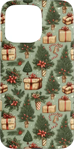 Vista 31 de Vintage Christmas Theme Holiday Trees, Presents, Teal, Bows Case for iPhone 17