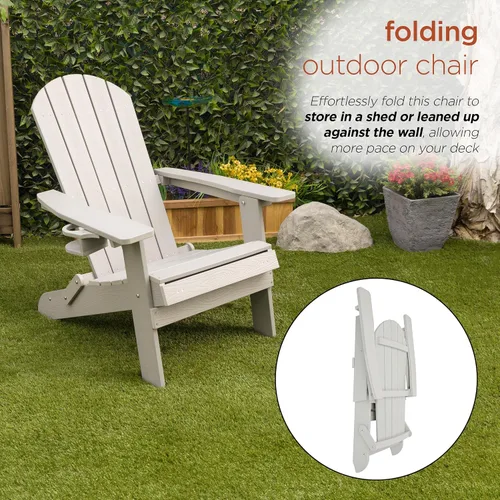 Vista 11 de Alpine Corporation Silla plegable Adirondack para exteriores de 38 pulgadas de alto con portavasos y otomana, diseño ergonómico clásico, muebles