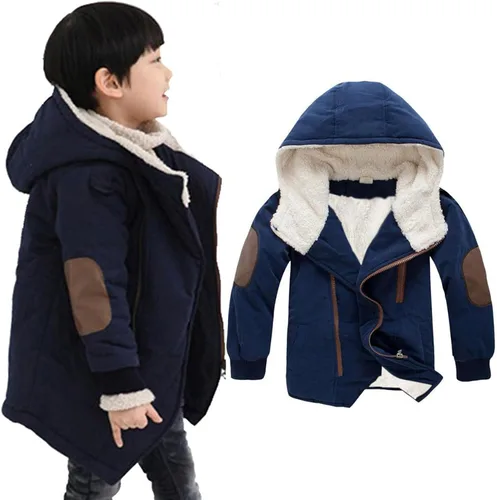 Vista 3 de EISHOW Chamarras gruesas y cálidas con capucha de algodón y forro polar para niños, abrigo con cremallera de invierno