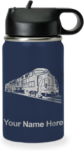 Vista 17 de LaserGram Botella de agua personalizada, tren de carga, acero inoxidable de doble pared aislada al vacío con popote superior, regalo grabado